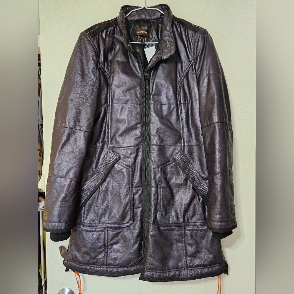 Archival DANIER Plum Longline Leather Moto Winter Rider Coat Side Zips Sz S - Picture 3 of 14